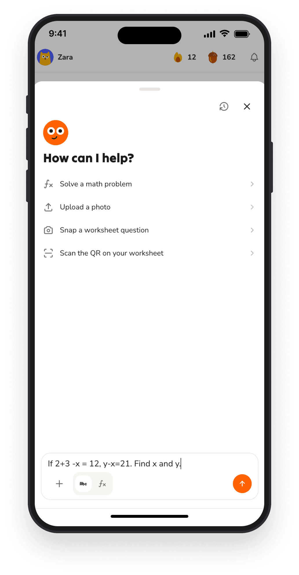 The Tupai app camera pointed at a maths question in a workbook